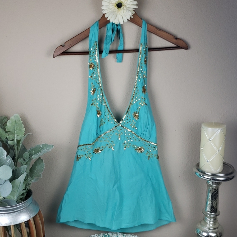Nwt turqoise gypsy boho halter top large